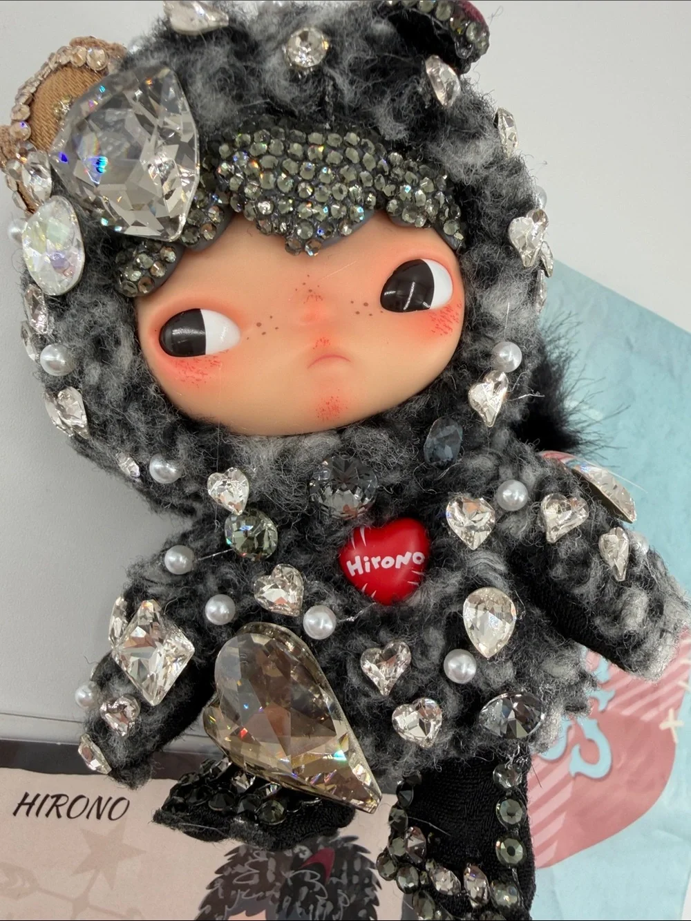 Authentic POP MART HIRONO My Deepest Secret OOAK Hand-Embellished 🖤💎Bag Charm